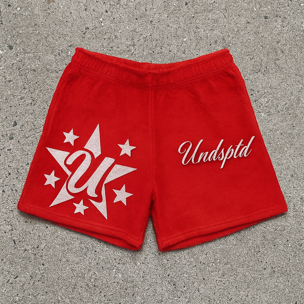 Red Undsptd Fuzzy Shorts