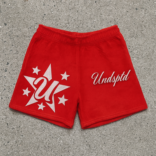 Red Undsptd Fuzzy Shorts
